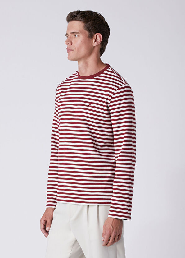 Beymen Club Relax Fit Vişne Çizgili Uzun Kollu T-shirt - 4