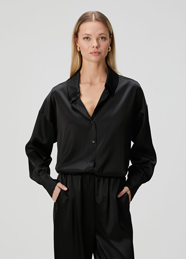 Beymen Collection Black Loose Fit Satin Shirt - 1