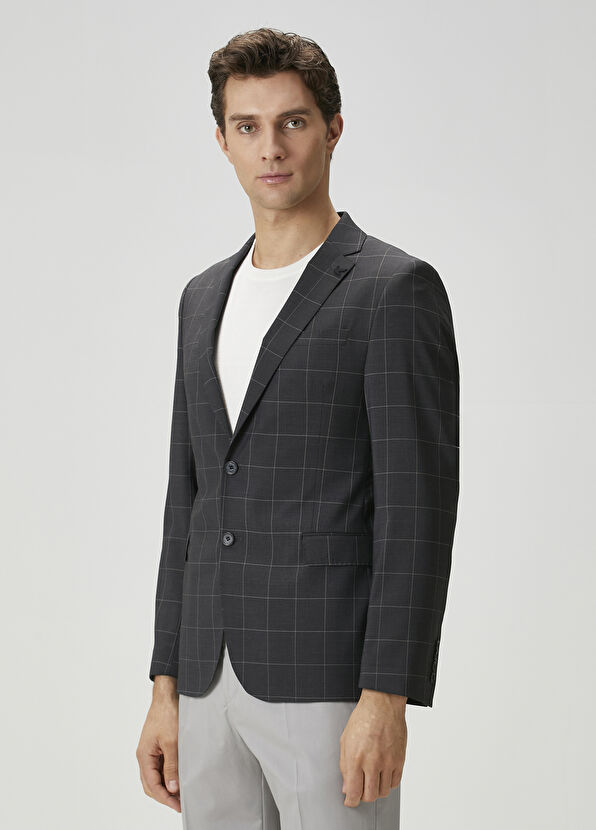 Beymen Club Anthracite Plaid Pattern Wool Jacket - 2