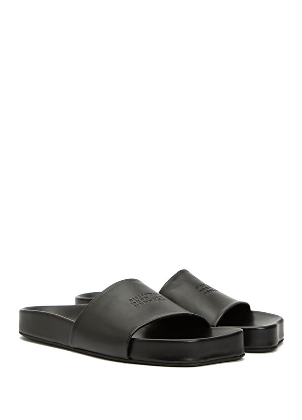 MM6 Maison Margiela Black Men's Leather Slippers - 2