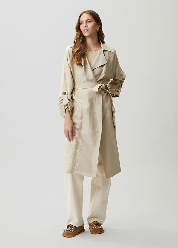 Beymen Club Stone Linen Trench Coat - 4