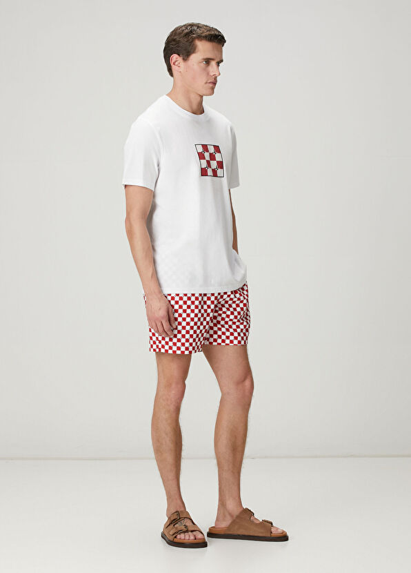 Beymen Club White Relax Fit Checkers Artwork T-Shirt - 3