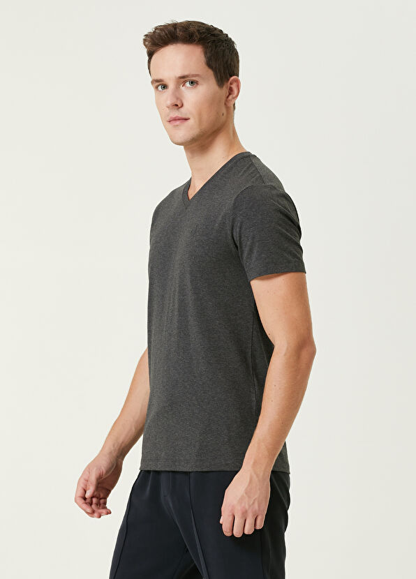 Beymen Club Gri Melanj V Yaka Basic T-shirt - 3