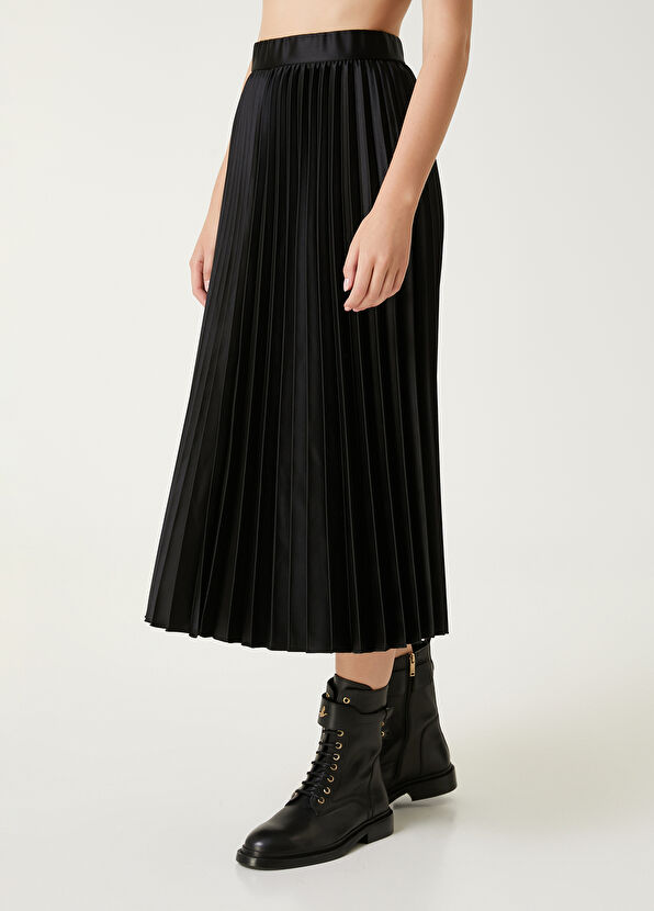 Black Pleated Satin Midi Skirt Beymen Club Black Pleated Satin Midi Skirt - 2