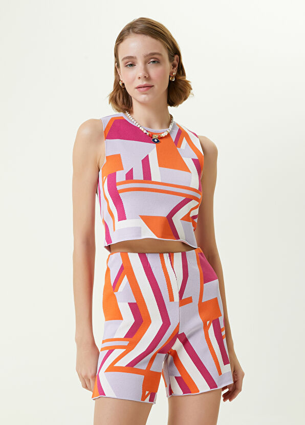 Beymen Club Bisiklet Yaka Geometrik Jakarlı Crop Atlet - 3