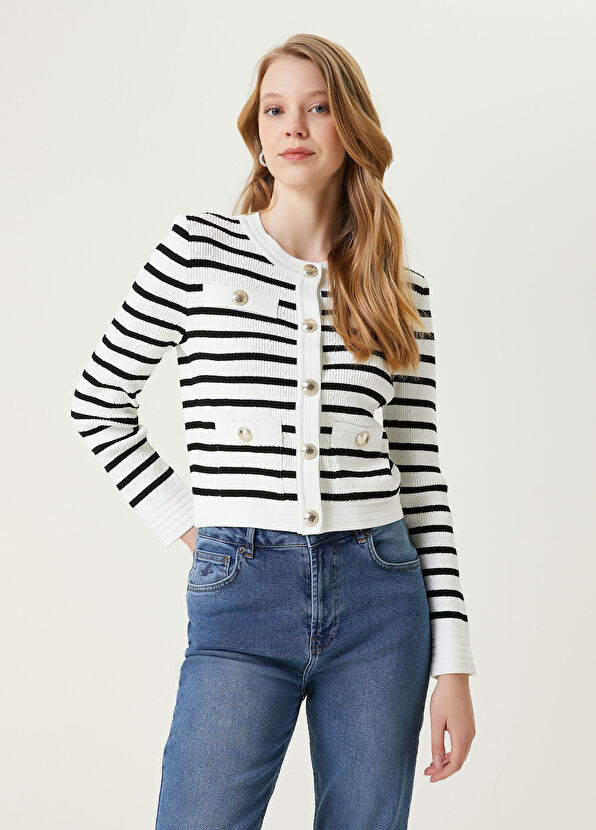 Beymen Club Siyah Beyaz Çizgili Hırka - 1