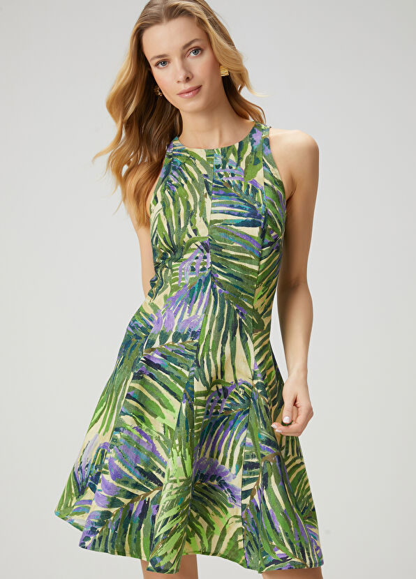 Beymen Club Yeşil Mini Keten Elbise - 1