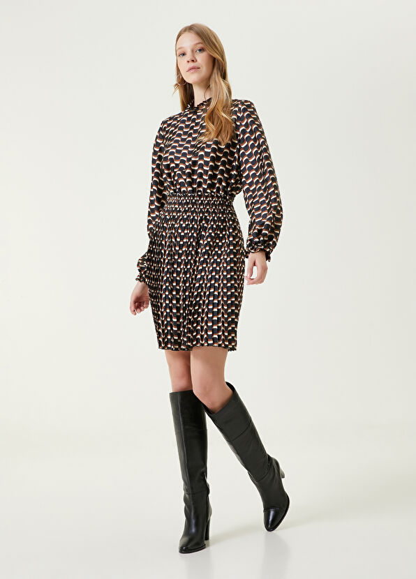 Beymen Club Brown Geometric Wave Pattern Mini Dress - 2