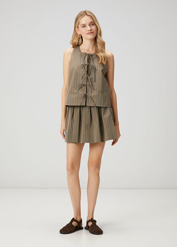 Beymen Club Haki Çizgili Mini Etek - 1