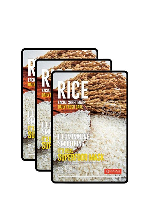 Dermal Rice Facial Sheet Mask Aydınlatıcı ve Pürüzsüzleştirici Pirinç Yüz Maskesi 3'lü Set 25 gr  - 1
