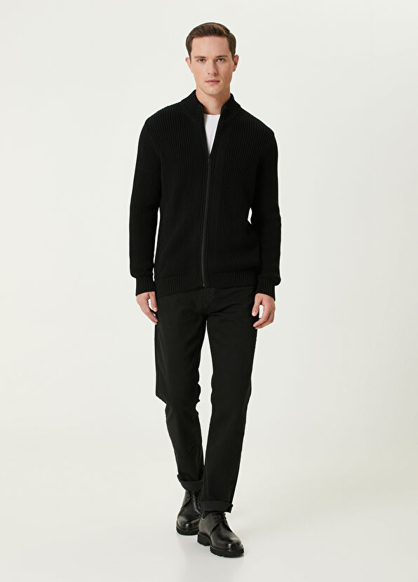 Black Rib Braided Cardigan Beymen Club Black Rib Braided Cardigan - 3