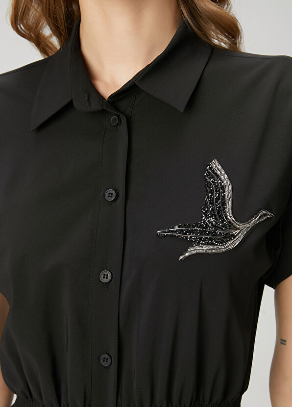 Beymen Club Siyah İşlemeli Midi Gömlek Elbise - 4