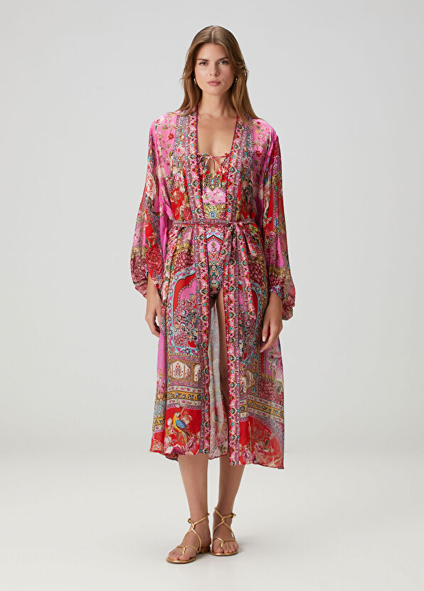 Camilla Çok Renkli Desenli İpek Kimono - 2
