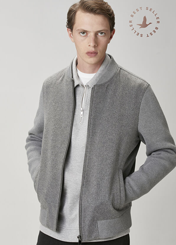 Beymen Club Grey Cachet Garnish Wool Bomber Knit Coat - 1