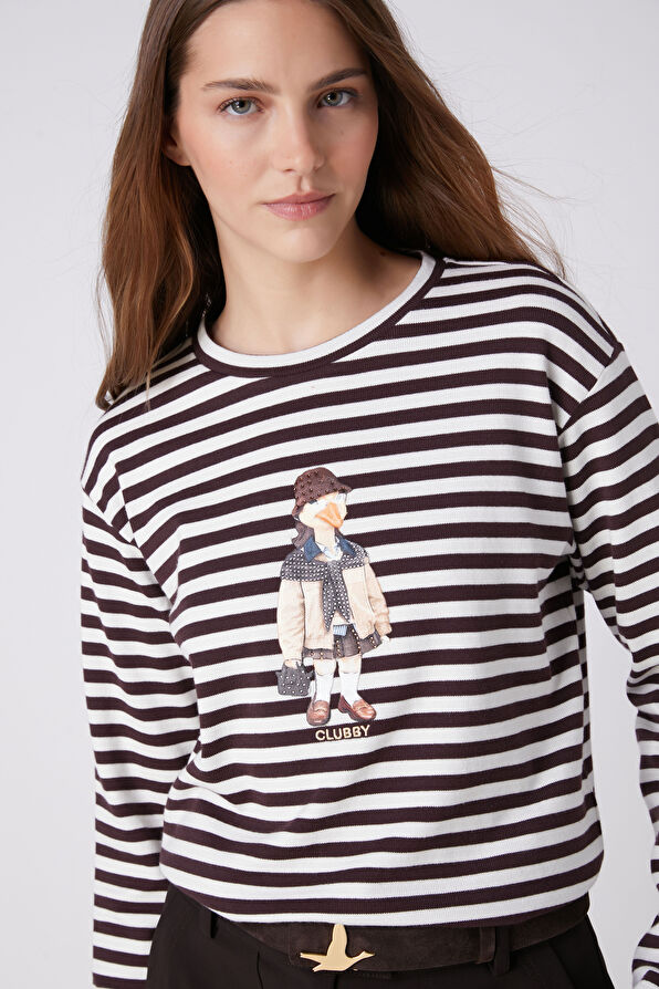 Beymen Club Clubby Burgundy White Striped Sweatshirt - 2