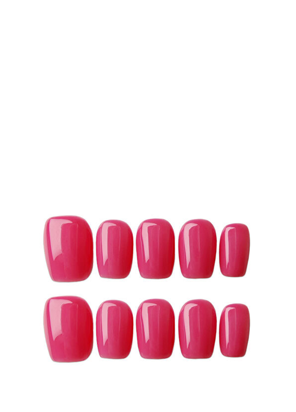 Takma Takma Pembe Kısa Kare Tekrar Kullanılabilir 15'li Protez Takma Tırnak OBL1501 - 1