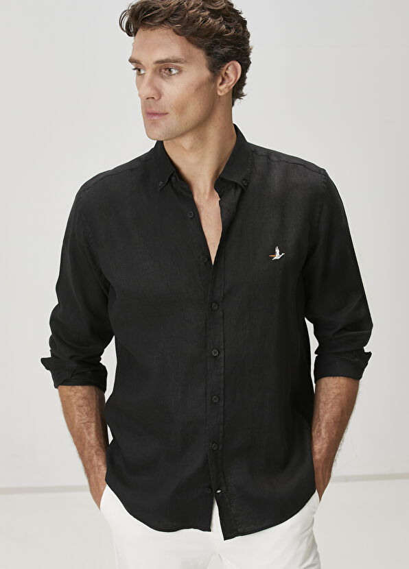 Beymen Club Comfort Fit Black Linen Shirt - 4