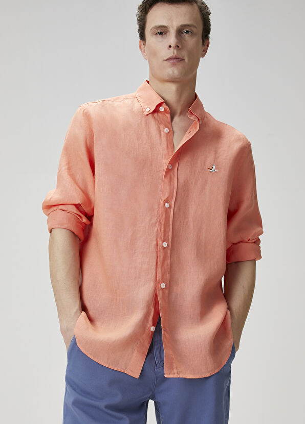 Beymen Club Comfort Fit Turuncu Keten Gömlek - 1