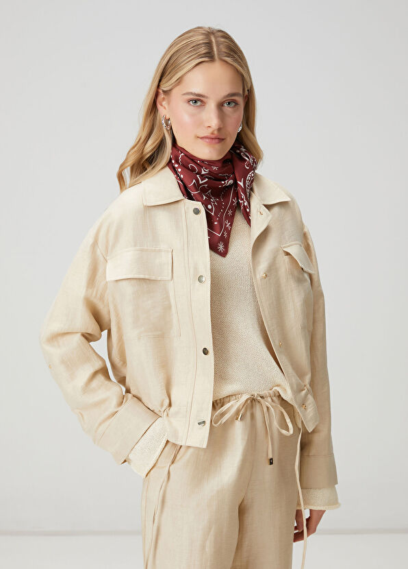 Beymen Club Bej Parlak Keten Bomber Ceket - 1