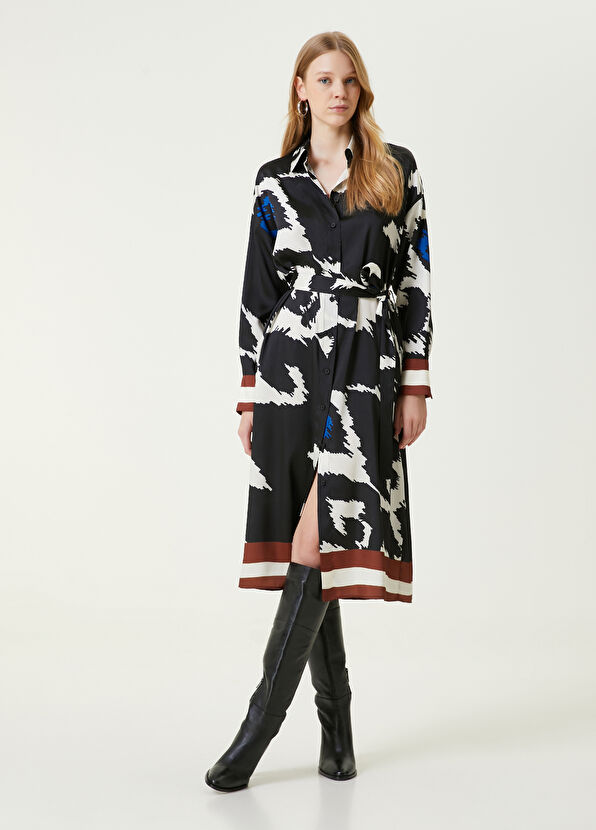 Beymen Club Siyah İkat Desenli Midi Gömlek Elbise - 2