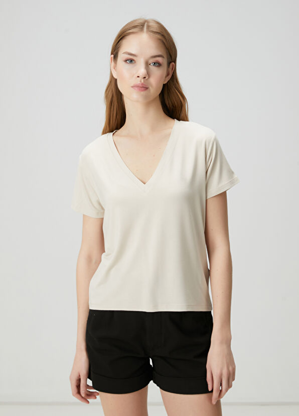 Beymen Club Beige Modal T-Shirt - 1