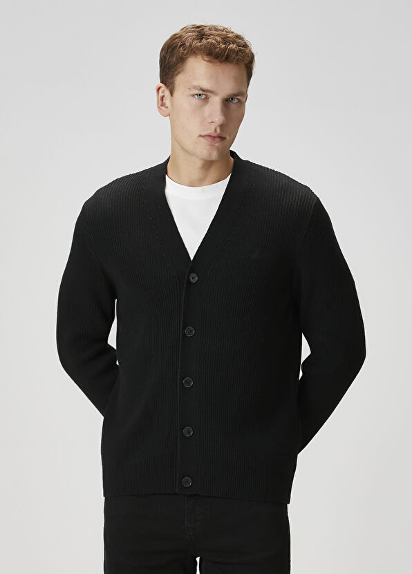 Beymen Club Black V-Neck Wool Knit Cardigan - 1