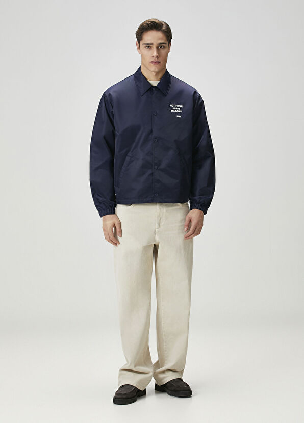 Drôle De Monsieur Lacivert Logo Baskılı Mont - 2