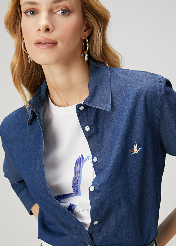 Koyu Mavi Basic Denim Gömlek Beymen Club Koyu Mavi Basic Denim Gömlek - 2