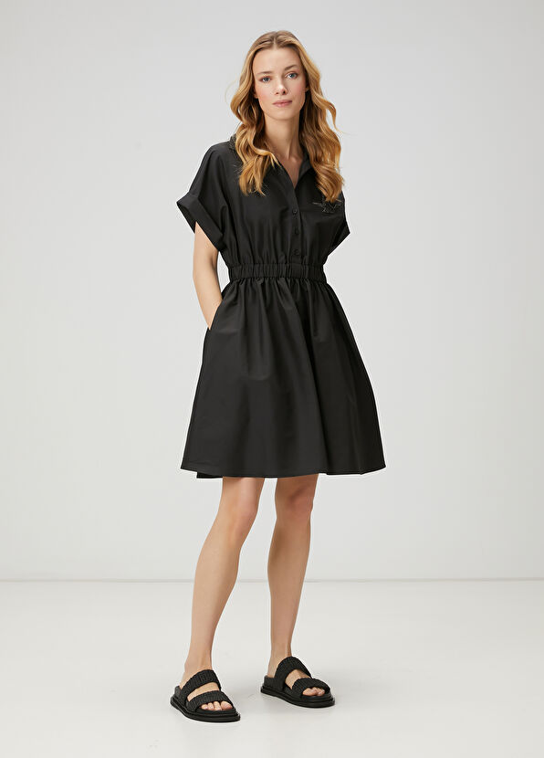 Beymen Club Black Stone Logo Embroidered Mini Shirt Dress - 1