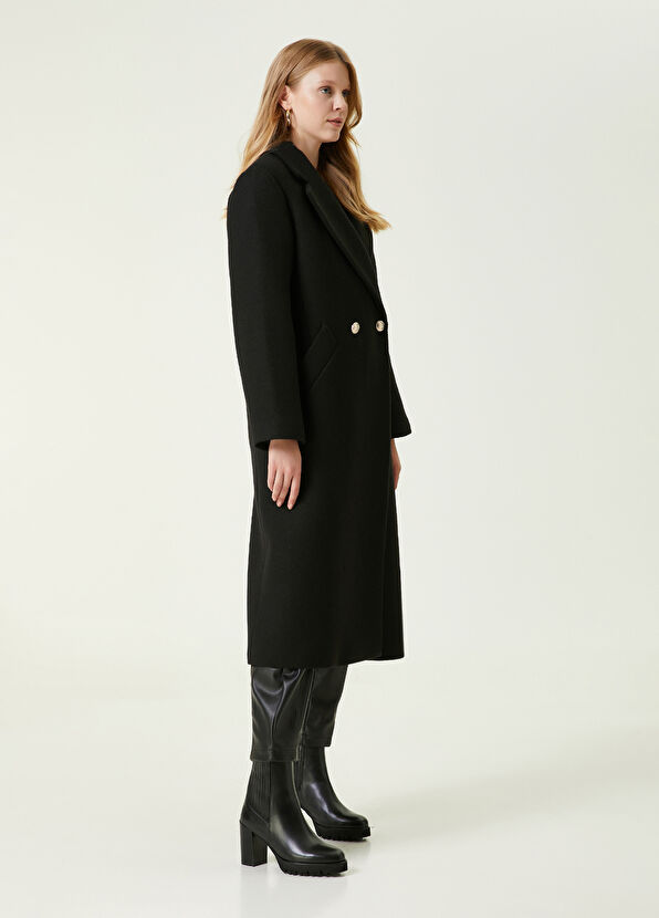 Beymen Club Black Butterfly Collar Double-Breasted Wool Coat - 2