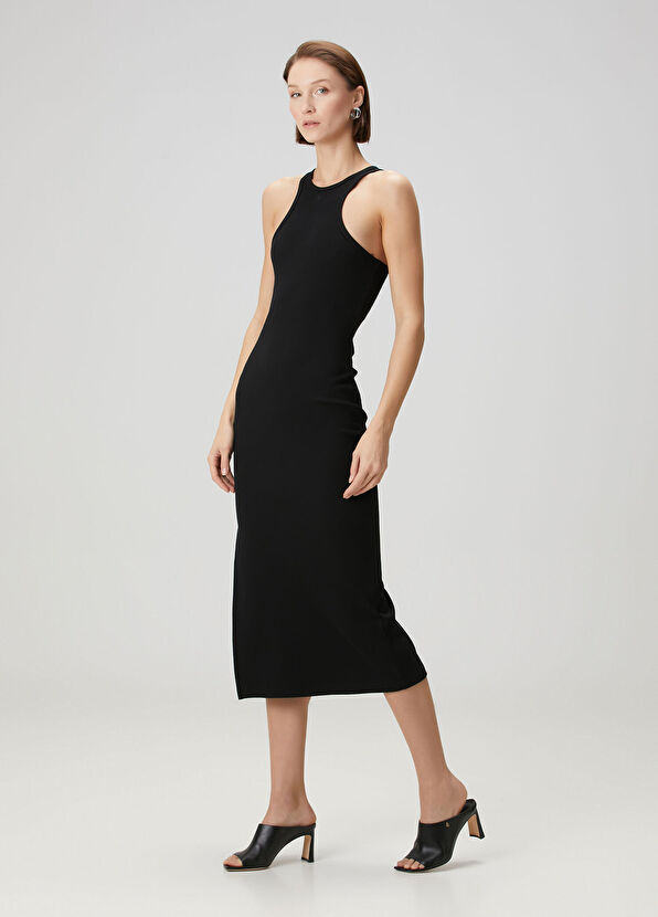 Courreges Siyah Ribli Midi Elbise - 2