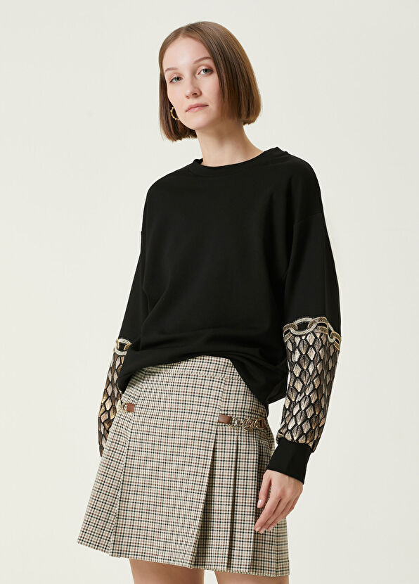 Beymen Club Siyah Gold Taşlı Brokar Sweatshirt - 1