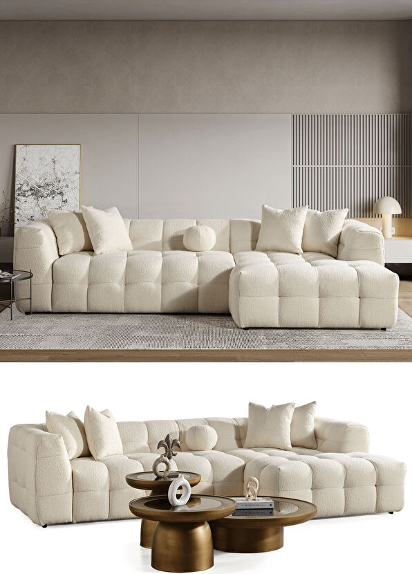 Bekaliving Nammos Comfort Bej Teddy Köşe Takımı - 3