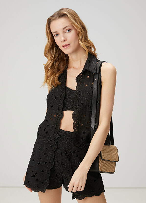 Beymen Club Black Embroidered Sleeveless Shirt - 1