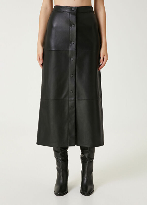 Beymen Club Siyah Midi Deri Kalem Etek - 2