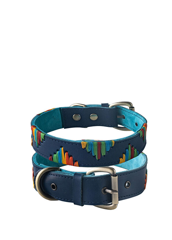 Zeynep Birinci Navy Blue Genuine Suede Leather Dog Neck Collar - 1