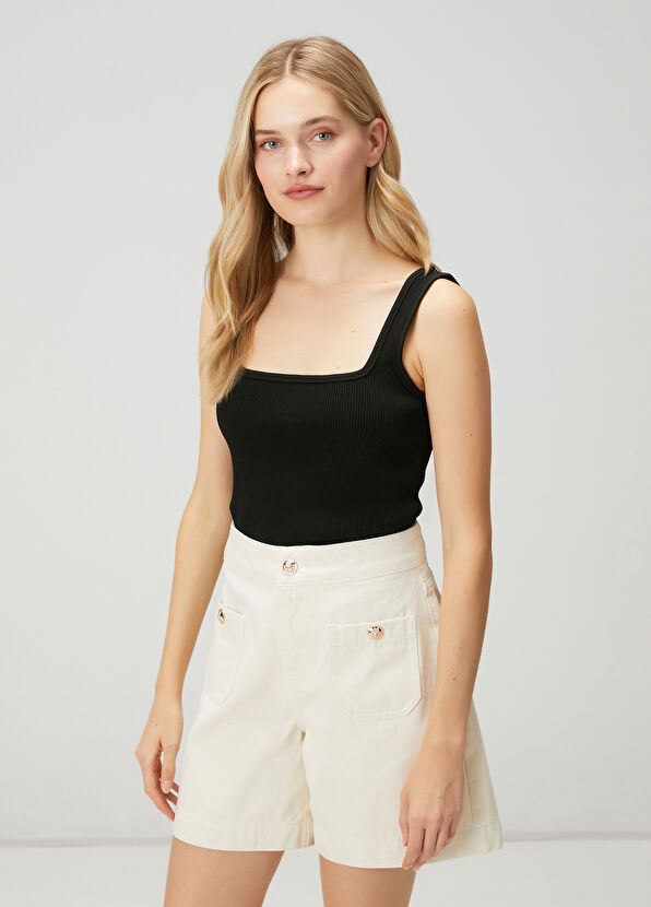 Beymen Club Black Square Neck Basic Tank Top - 1