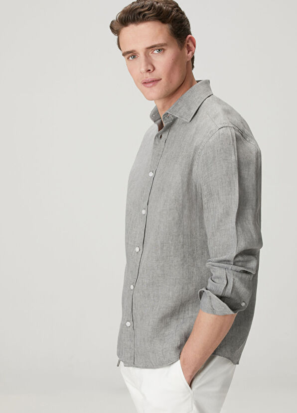 Beymen Club Comfort Fit Grey Linen Shirt - 4