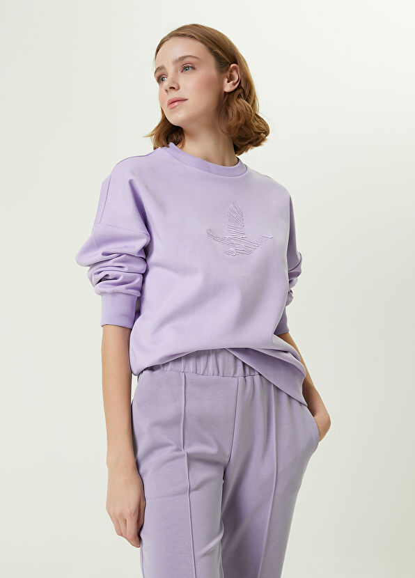 Beymen Club Lila Karalama Kuş Nakışlı Oversized Sweatshirt - 1
