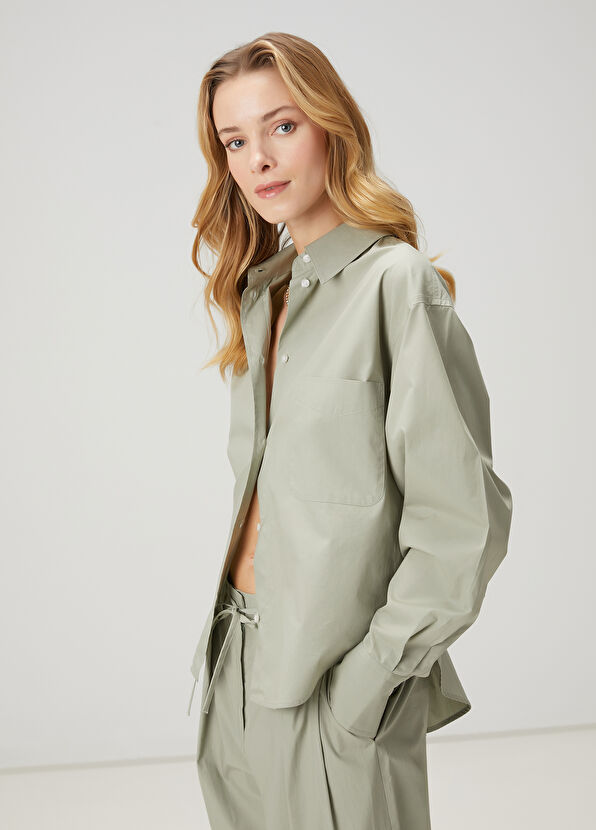 Beymen Club Mint Satin Poplin Shirt - 1