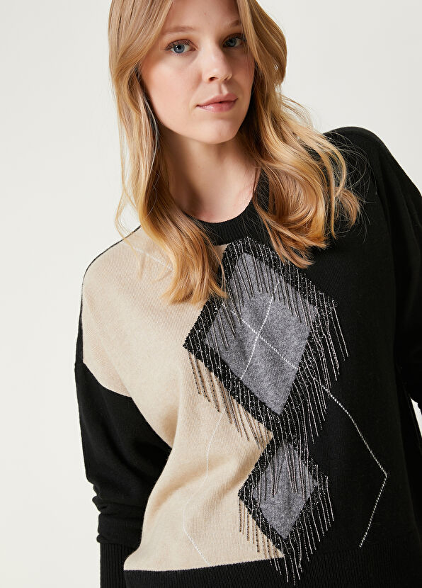 Beymen Club Siyah Püskül Zincir Detaylı Yün Kazak - 2