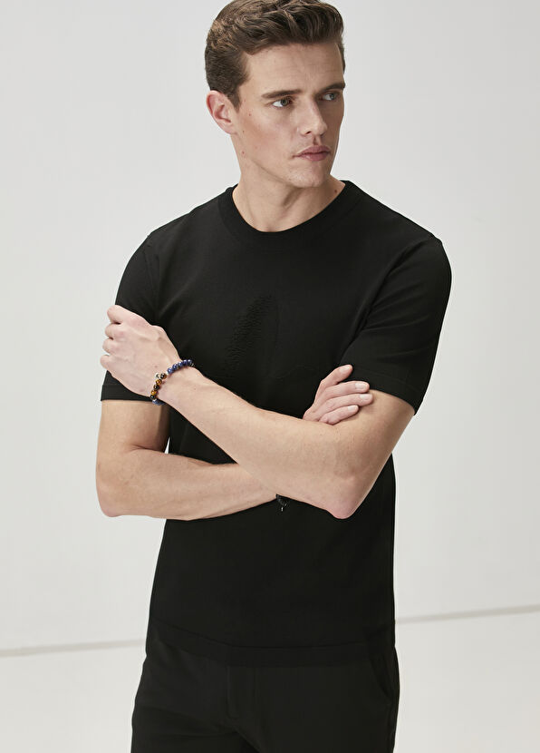 Beymen Club Black Logo Jacquard Short Sleeve Sweater - 2