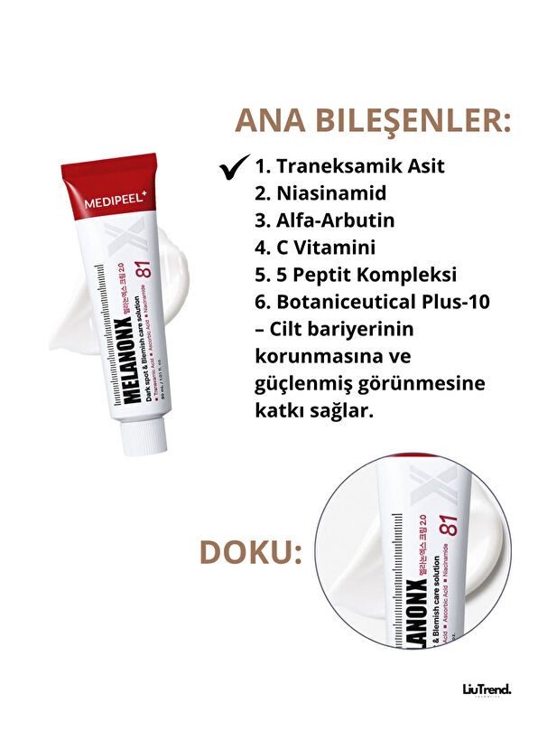 MEDIPEEL Melanon X Cream RX 2.0 Traneksamik Asit İçeren Aydınlatıcı Krem 30 ml - 2