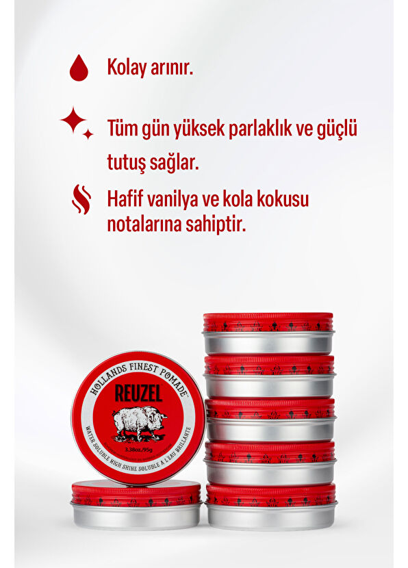 Reuzel Kırmızı Pomade Water Soluble Tüm Saç Tipleri İçin Saç Şekillendirici Pomad 95 gr - 2