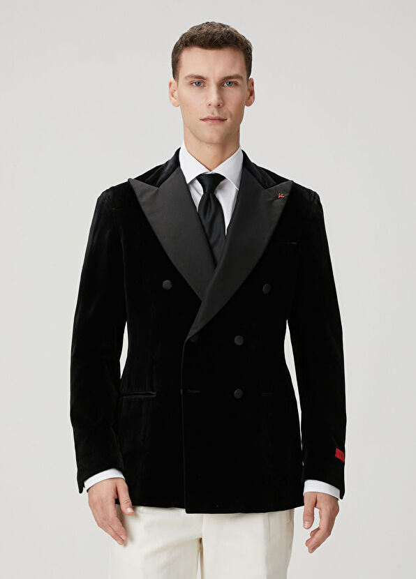 Isaia Black Double-Breasted Corduroy Tuxedo Jacket - 1