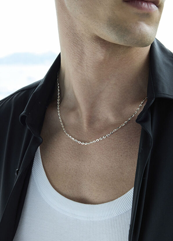 Kaplan Charm 925 Ayar Gümüş Palm Zincir Erkek Kolye - Görsel 3