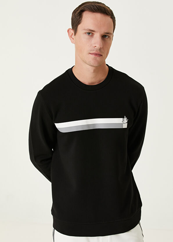 Siyah Şerit Baskılı Sweatshirt Beymen Club Siyah Şerit Baskılı Sweatshirt - 2