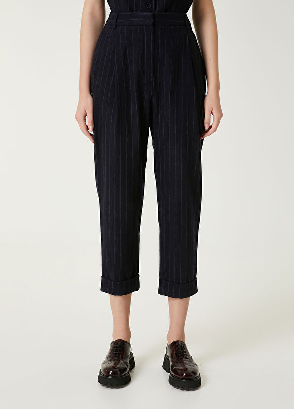 Beymen Club Lacivert Çizgili Yün Pantolon - 2