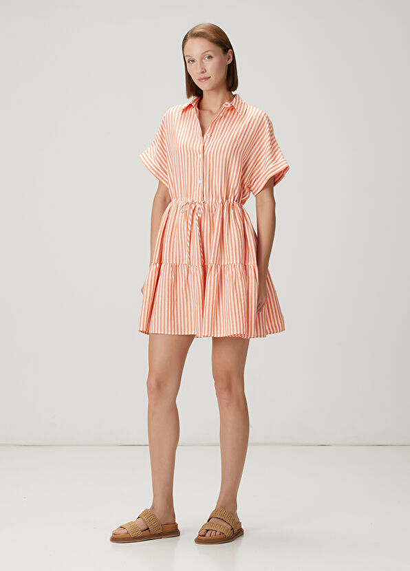 Beymen Club Orange Striped Mini Shirt Dress - 1