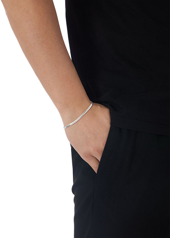 Kaplan Charm 925 Ayar Gümüş Rubber Zincir Erkek Bileklik - Görsel 3